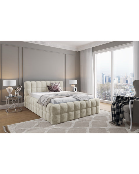 LAGOS Queen Size Bed Frame with Storage Cream Soft Fabric