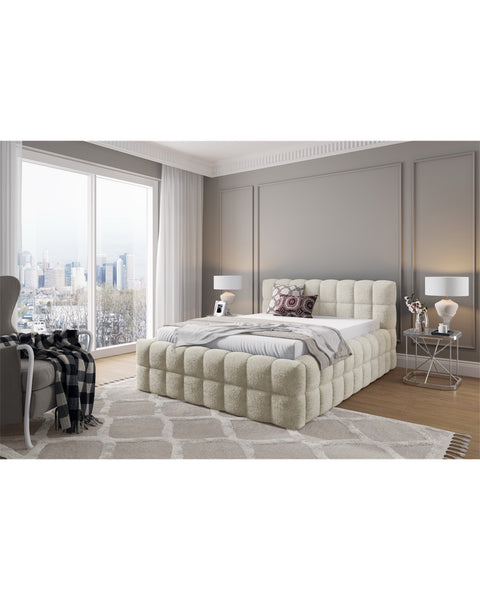 LAGOS King Size Bed Frame with Storage Cream Soft Fabric
