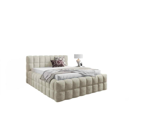 LAGOS Queen Size Bed Frame with Storage Cream Soft Fabric