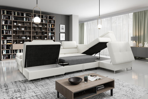 GALAXY XL Natural Leather 133" x 88" x 70 Wide Sleeper Sectional with Storage