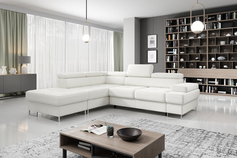 GALAXY L Natural Leather 103" x 88" Wide Sleeper Sectional with Storage