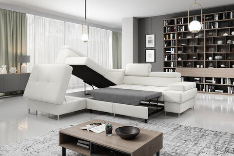 GALAXY L Natural Leather 103" x 88" Wide Sleeper Sectional with Storage