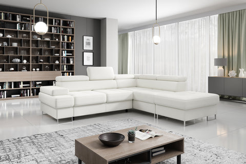 GALAXY L Natural Leather 103" x 88" Wide Sleeper Sectional with Storage