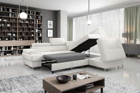 GALAXY L Natural Leather 103" x 88" Wide Sleeper Sectional with Storage
