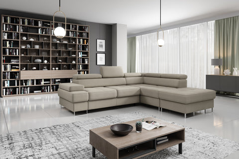 GALAXY L Natural Leather 103" x 88" Wide Sleeper Sectional with Storage