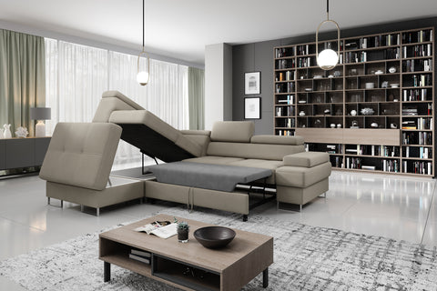 GALAXY L Natural Leather 103" x 88" Wide Sleeper Sectional with Storage