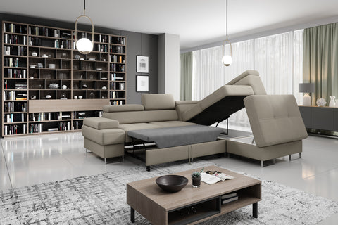 GALAXY L Natural Leather 103" x 88" Wide Sleeper Sectional with Storage