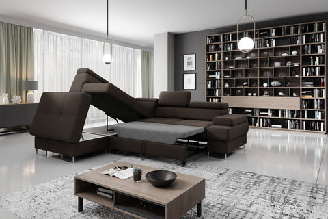 GALAXY L Natural Leather 103" x 88" Wide Sleeper Sectional with Storage