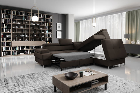 GALAXY L Natural Leather 103" x 88" Wide Sleeper Sectional with Storage