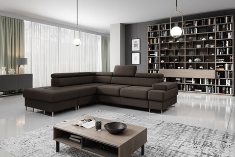 GALAXY L Natural Leather 103" x 88" Wide Sleeper Sectional with Storage