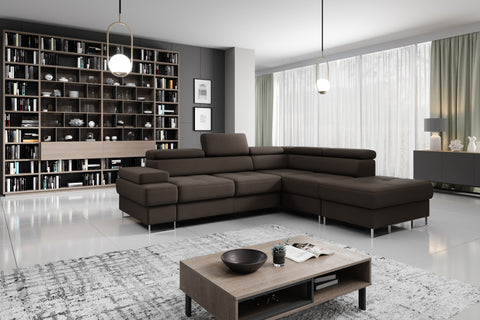 GALAXY L Natural Leather 103" x 88" Wide Sleeper Sectional with Storage