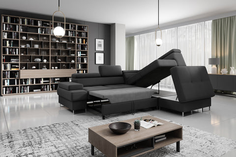 GALAXY L Natural Leather 103" x 88" Wide Sleeper Sectional with Storage