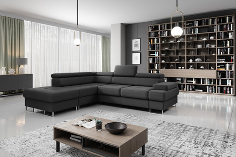 GALAXY L Natural Leather 103" x 88" Wide Sleeper Sectional with Storage
