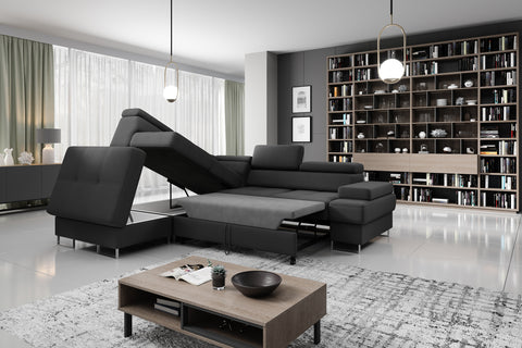 GALAXY L Natural Leather 103" x 88" Wide Sleeper Sectional with Storage