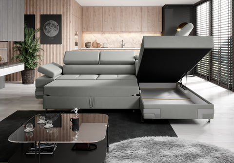 APRILLA L Natural Leather 103"x 88" Wide Sleeper Sectional with Storage