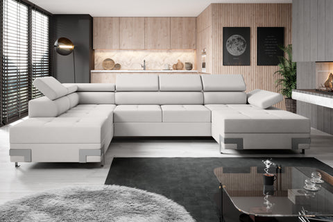 APRILLA XL Natural Leather 133.5"x 87.5" x 69" Wide Sleeper Sectional with Storage