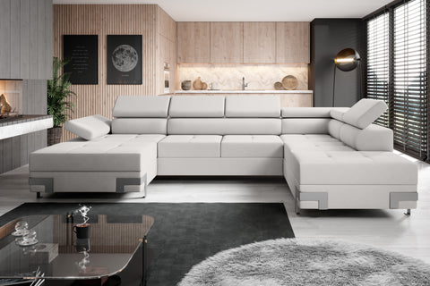 APRILLA XL Natural Leather 133.5"x 87.5" x 69" Wide Sleeper Sectional with Storage