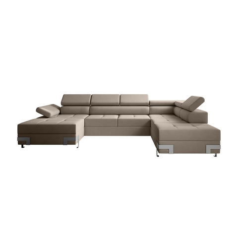APRILLA XL Natural Leather 133.5"x 87.5" x 69" Wide Sleeper Sectional with Storage