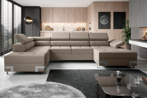 APRILLA XL Natural Leather 133.5"x 87.5" x 69" Wide Sleeper Sectional with Storage
