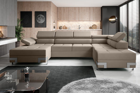 APRILLA XL Natural Leather 133.5"x 87.5" x 69" Wide Sleeper Sectional with Storage