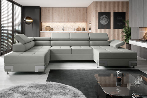 APRILLA XL Natural Leather 133.5"x 87.5" x 69" Wide Sleeper Sectional with Storage