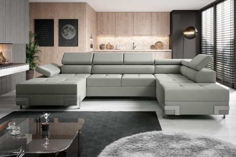 APRILLA XL Natural Leather 133.5"x 87.5" x 69" Wide Sleeper Sectional with Storage