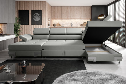 APRILLA XL Natural Leather 133.5"x 87.5" x 69" Wide Sleeper Sectional with Storage