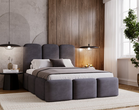 BERO King Size Bed Frame with Storage Dark Gray Fabric