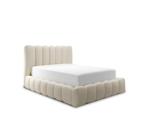 CANDE Queen Size Bed Frame with Storage Off-White Boucle Fabric