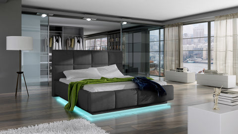 CAPELLA European Queen Size Bed Frame with Storage Dark Gray Fabric