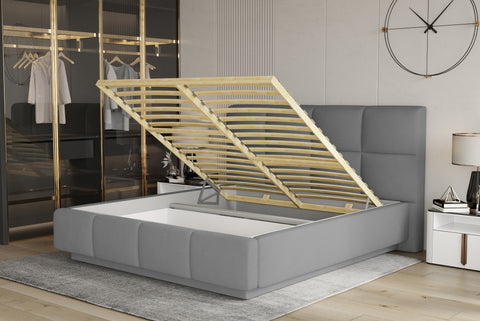 CAPELLA European Queen Size Bed Frame with Storage Gray Fabric