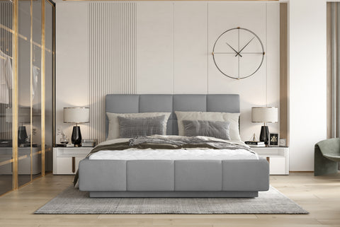 CAPELLA European Queen Size Bed Frame with Storage Gray Fabric
