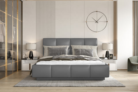 CAPELLA European Full Size Bed Frame with Storage Gray Faux Leather