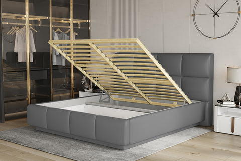 CAPELLA European Full Size Bed Frame with Storage Gray Faux Leather