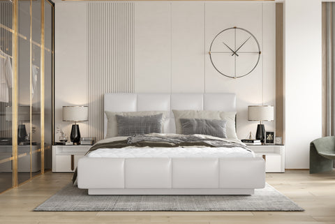 CAPELLA European Queen Size Bed Frame with Storage White Faux Leather