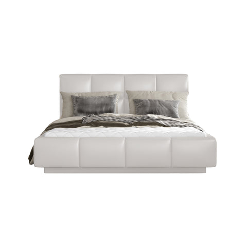 CAPELLA European Full Size Bed Frame with Storage White Faux Leather