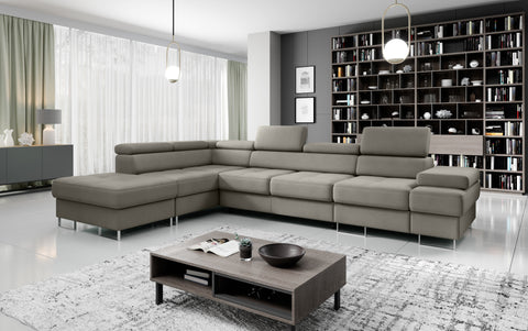 GALAXY L2 Natural Leather 131" x 88" Wide Sleeper Sectional with Storage