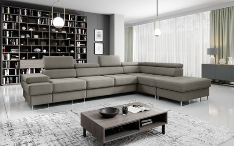GALAXY L2 Natural Leather 131" x 88" Wide Sleeper Sectional with Storage