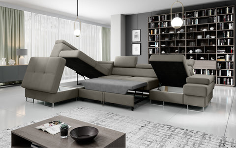 GALAXY L2 Natural Leather 131" x 88" Wide Sleeper Sectional with Storage