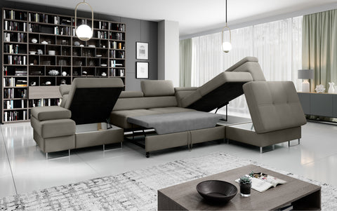 GALAXY L2 Natural Leather 131" x 88" Wide Sleeper Sectional with Storage