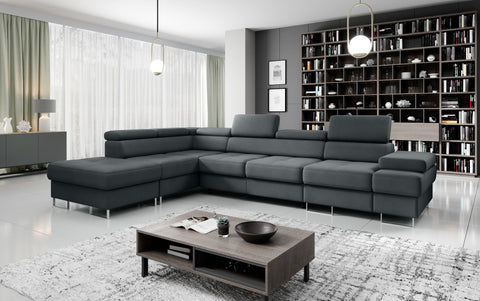 GALAXY L2 Natural Leather 131" x 88" Wide Sleeper Sectional with Storage
