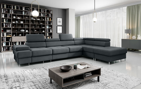 GALAXY L2 Natural Leather 131" x 88" Wide Sleeper Sectional with Storage