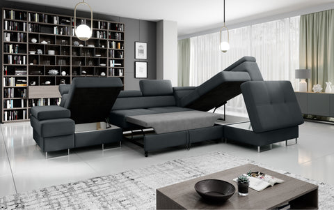 GALAXY L2 Natural Leather 131" x 88" Wide Sleeper Sectional with Storage