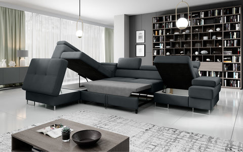 GALAXY L2 Natural Leather 131" x 88" Wide Sleeper Sectional with Storage