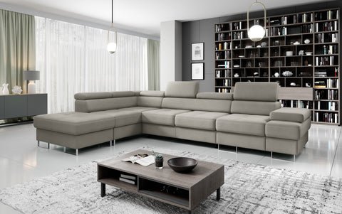 GALAXY L2 Natural Leather 131" x 88" Wide Sleeper Sectional with Storage