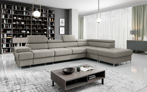 GALAXY L2 Natural Leather 131" x 88" Wide Sleeper Sectional with Storage