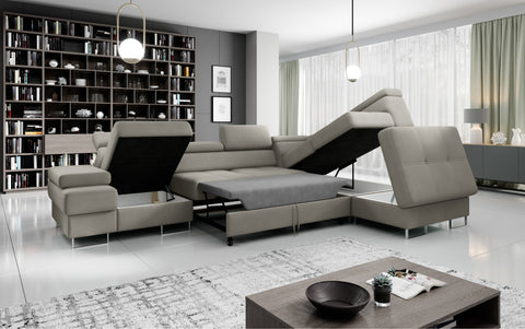 GALAXY L2 Natural Leather 131" x 88" Wide Sleeper Sectional with Storage