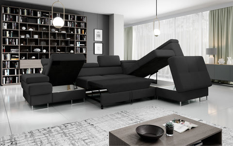 GALAXY L2 Natural Leather 131" x 88"  Wide Sleeper Sectional with Storage