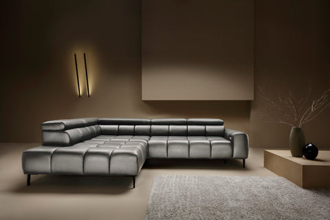 PALACE L Natural Leather 118" x 85" Wide Sectional with Electric Seat Extension
