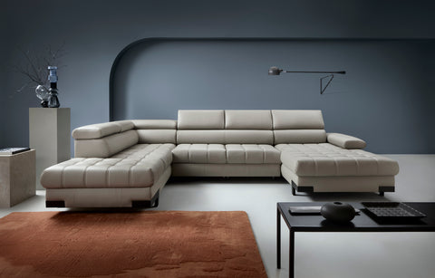 SULTAN XL Natural Leather 133.5"x 87.5" x 69" Wide Sleeper Sectional with Storage